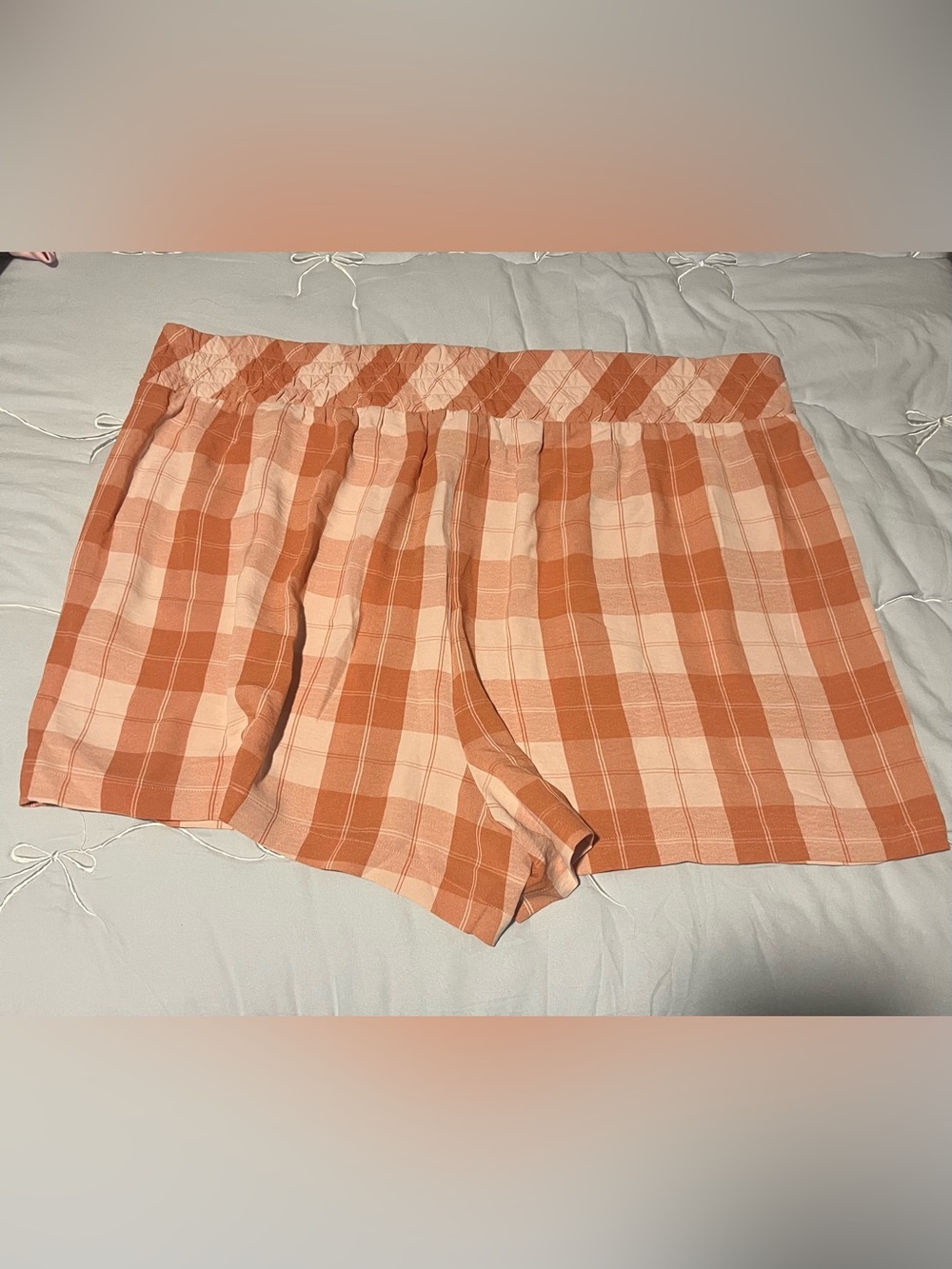 torrid Peach & Coral Plaid High-Rise Women’s Shorts - Picture 3 of 4